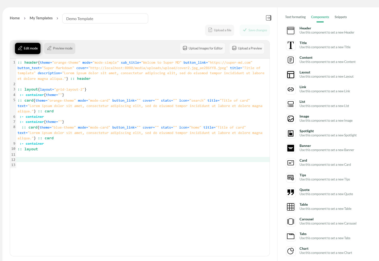 Custom template UI